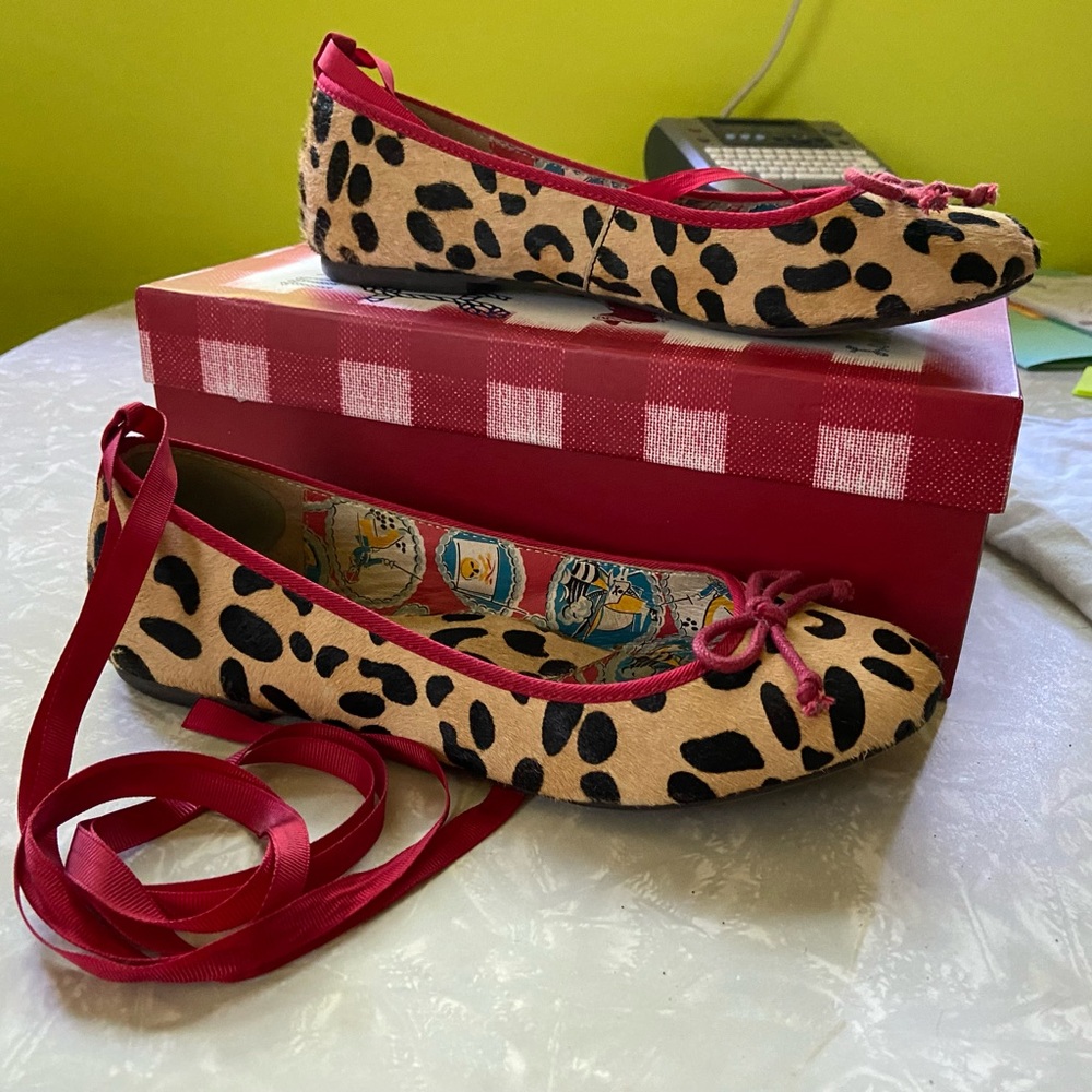 Miss L-Fire Bella ballerina flats in leopard ponyhair, size 39